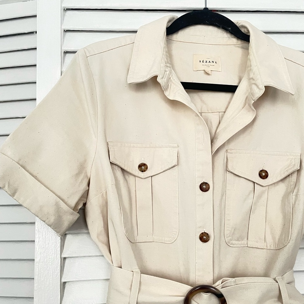 Sezane Cream Midi Dress with Belt - Picture 12 of 16